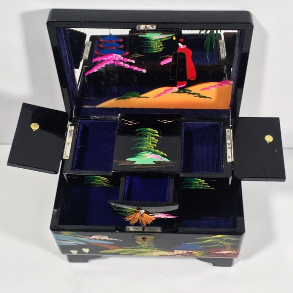 Vintage Desk Lamps Jewelry Wooden Inlay Boxes Trinkets Glass Screening Paravan - Picture 14 of 15